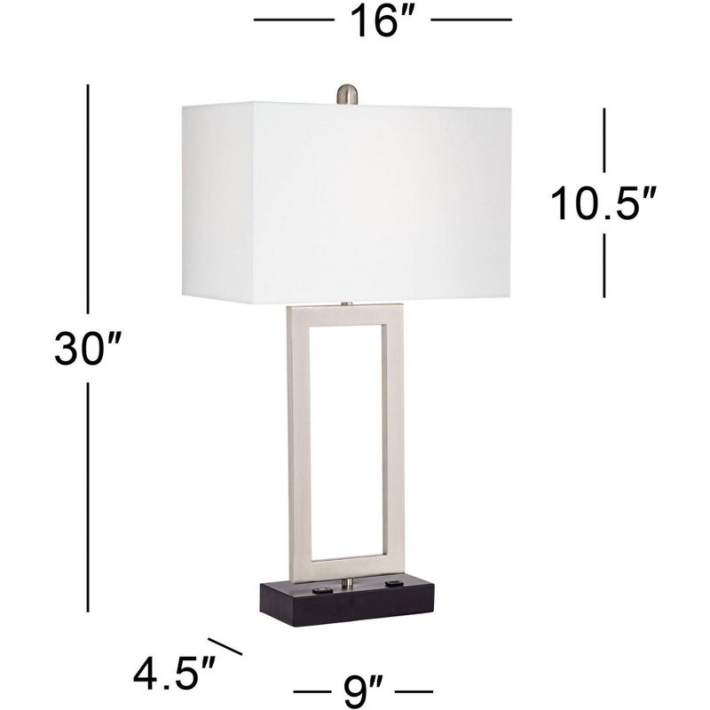 360 Lighting Todd 30" Tall Large Modern End Table Lamps Set of 2 USB Port AC Power Outlet Silver Brushed Nickel Finish Metal Living Room Charging, 4 of 10