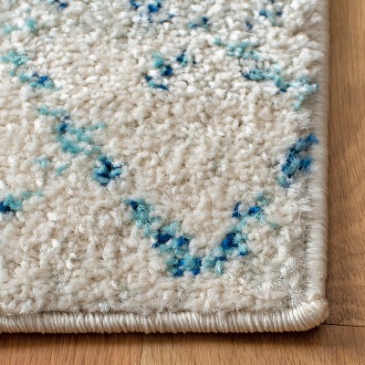 Ivory and Aqua Hand-Knotted Synthetic Square Area Rug