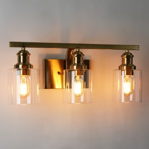 LNC Arlimutike 3-Light 22-in Polished Gold Modern Cylinder Bathroom Vanity Lights, Clear Glass  Shade - 1 of 4