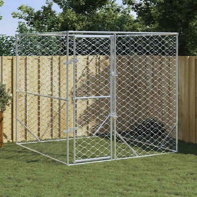 Outdoor Dog Kennel Silver Galvanized steel 6.6 x 6.6 x 8.2 ft vidaXL