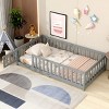 Twin Floor Bed with Fence and Door, Wood Montessori Toddler Bed for Kids, Low Platform Safety Guardrails for Transition-Baofuwish - 3 of 4