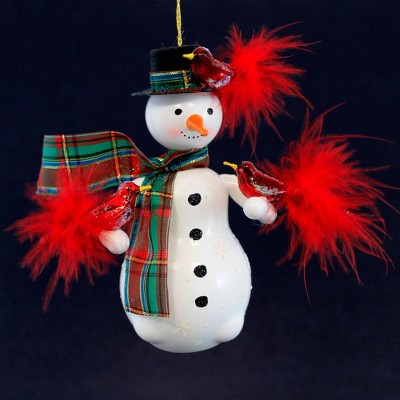 Italian Ornaments 6.0 Inch Snowman With Red Cardinal Friends Mgd Ornament Free-Blown Tree Ornaments