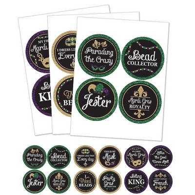 Big Dot of Happiness Mardi Gras - Masquerade Party Name Tags - Party Badges Sticker Set of 12