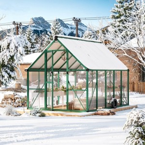 Polycarbonate Walk-in Greenhouse with Aluminum Frame, Lockable Door and Adjustable Roof Vent,Green Houses for Outside Garden Backyard 8*10FT - 1 of 4