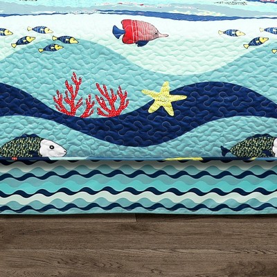 Blue Ocean Life Cotton Twin Daybed Cover Set