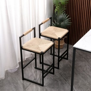 CAVINAS 25"Paper Rope Woven Bar Height Stools,Set of 2,Counter Stools with Backrest&Footrest,Stools for Dining Table&Kitchen Island - 1 of 4