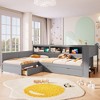 Whisen Wood Twin Size L-shaped Platform Bed with Trundle and a Drawer - 2 of 4