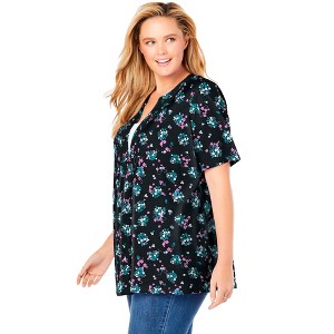 Woman Within Plus Size 7-Day Layer-Look Elbow-Sleeve Tee - 1 of 4
