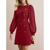 Women Crew Neck Midi Dress Long Lace Sleeve Flowy Fake Button Cocktail Party Mini Dress - 3 of 4