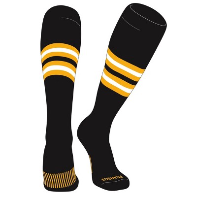 PEAR SOX Striped OTC Baseball, Softball, Football Socks (F) Black, Gold, White (S)