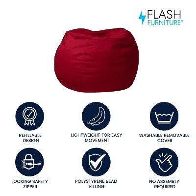 Small Red Cotton Twill Bean Bag Chair with Removable Cover