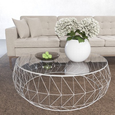 LeisureMod Malibu 39" Octagon Coffee Table with Glass Top