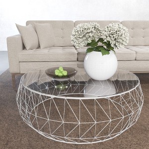LeisureMod Malibu 39" Octagon Coffee Table with Glass Top - 1 of 4