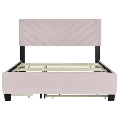 HomeRoots Pink Tufted Upholstered Twin Bed Frame With Trundle And Drawers