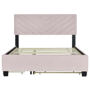 HomeRoots Pink Tufted Upholstered Twin Bed Frame With Trundle And Drawers - 1 of 4