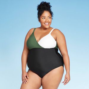 Women S Plus Size Color Block Wrap One Piece Swimsuit Kona Sol Green Target