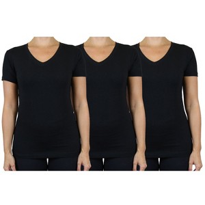 Blu Rock Women's Loose Fit  Short Sleeve V-Neck Cotton Stretch Tees-3 Pack - 1 of 2