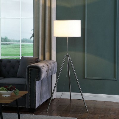 64"Chrome Adjustable Tripod Floor Lamp Silver Floor Lamps with White Shade 25.5 Mid-Century Modern-The Pop Home