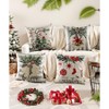 Christmas Throw Pillow Covers 18x18 Set of 4,Linen Pillow Cases Vintage Country Tree Green Striped - 3 of 4