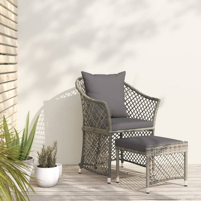 vidaXL 2 Piece Patio Lounge Set with Cushions Gray Poly Rattan