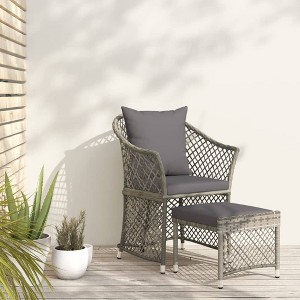 vidaXL 2 Piece Patio Lounge Set with Cushions Gray Poly Rattan - 1 of 4