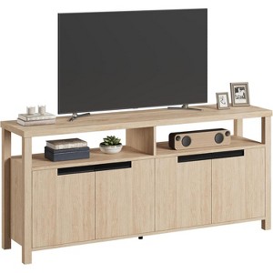 Farmhouse TV Stand for TVs up to 70 Inch, 63 Inch Long Entertainment Center with 4 Door and Open Shelf, Rustic Television Media Consoles Stands - 1 of 4