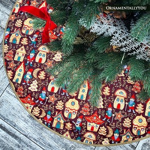 Gnome Folk Pattern Vintage Christmas Tree Skirt| OrnamentallyYou - 1 of 4