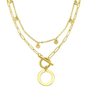 Adornia Tarnish Resistant 14k Gold Plated Confetti And Paperclip Layered Initial Toggle Necklace - 1 of 3