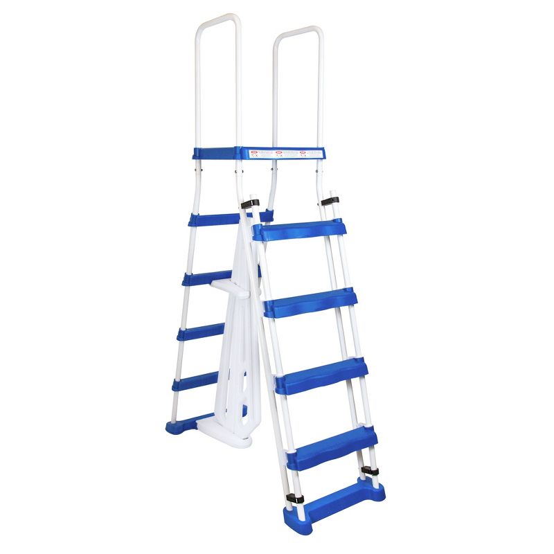Swimline 5-Step A-Frame Above Ground Entry/Exit Pool Ladder with Handrails and Safety Barrier for 48" to 52" Tall Pool Height, 1 of 7