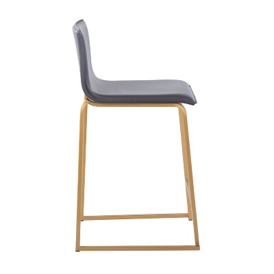 Elegance Gold Metal & Grey Faux Leather Counter Stools - Set of 2
