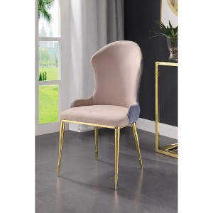 Lavender & Tan Fabric Side Chair with Stationary Seat and Durable Gold Finish Legs (Set of 2) - 1 of 4