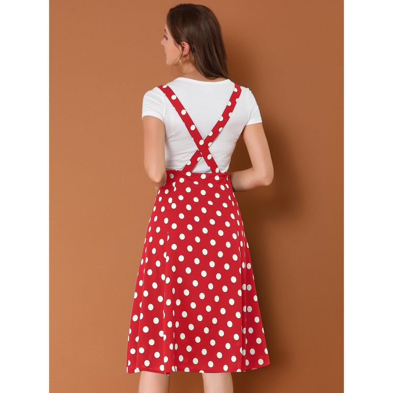 Allegra K Women's Vintage Polka Dots Midi Floral Suspender Skirt, 5 of 6