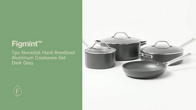 7pc Nonstick Hard Anodized Aluminum Cookware Set Dark Gray - Figmint&#8482;, 2 of 13, play video