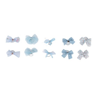 Unique Bargains Women's Fashion Cute Polka Dot Floral Hair Ropes Light Blue 10 Pcs