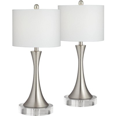 360 Lighting Modern Contemporary Table Lamps Set of 2 with Round Risers LED Brushed Nickel White Drum Shade Living Room Bedroom