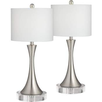 360 Lighting Gerson Modern Table Lamps Set of 2 with Round Risers 25 1/2" High Brushed Nickel Dimmers LED White Drum Shade for Bedroom Living Room