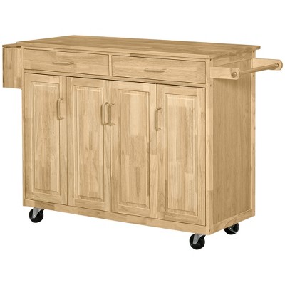 Natural Wood Kitchen Cart with Drawers and Spice Rack