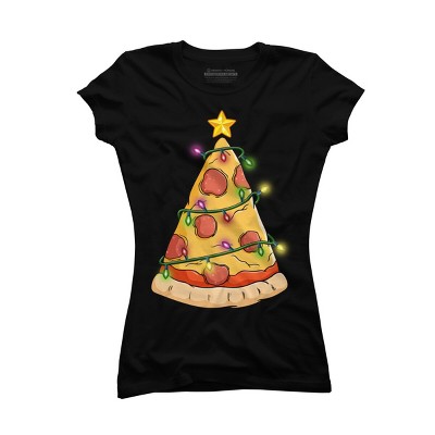 Junior's Design By Humans Pizza Christmas Tree By leroystubbles T-Shirt