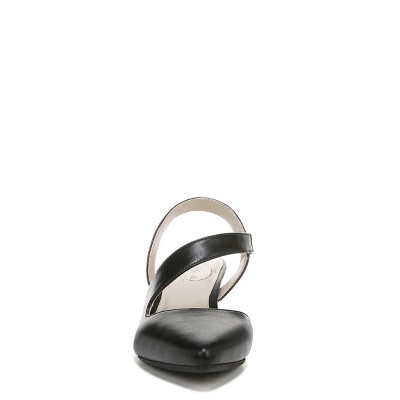 Elegant Asymmetrical Strap Black Faux Leather Slingback Pumps