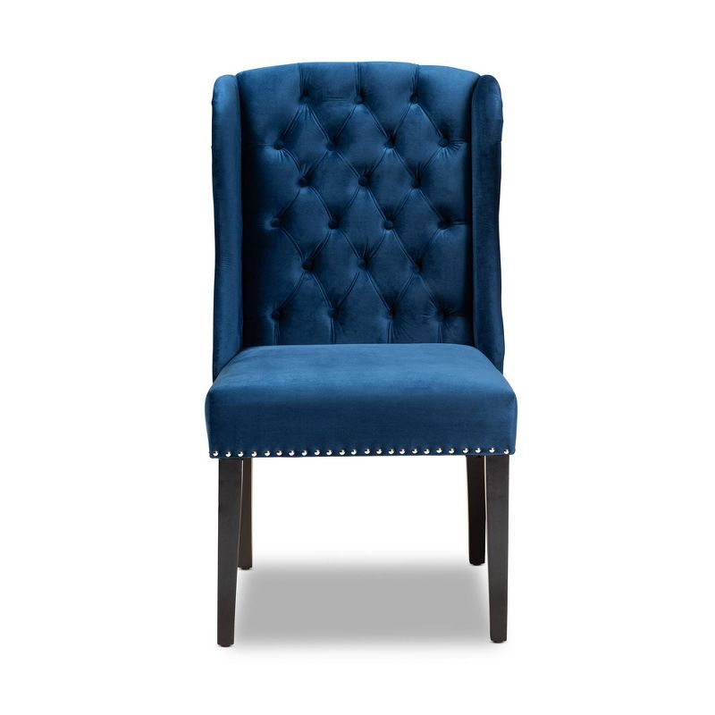 Lamont Velvet Fabric Wood Wingback Dining Chair Blue/Brown - Baxton Studio: Elegant Upholstered, Nailhead Trim, 41&#34; Height, 3 of 11
