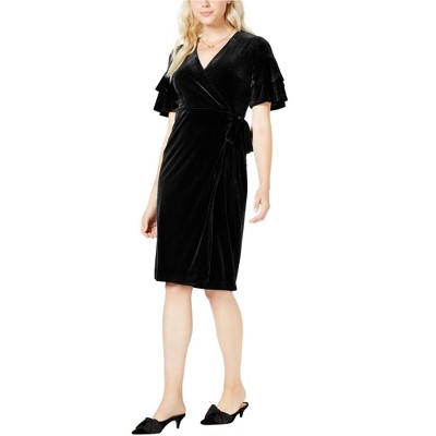 maison Jules Womens Velvet Wrap Asymmetrical Dress