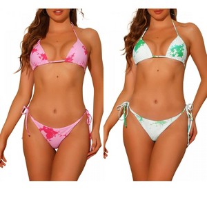 Elerevyo Women's Tie Dye Halter Tie Side Triangle Bottoms Swimwear Bathing Suits 2 Sets - 1 of 4