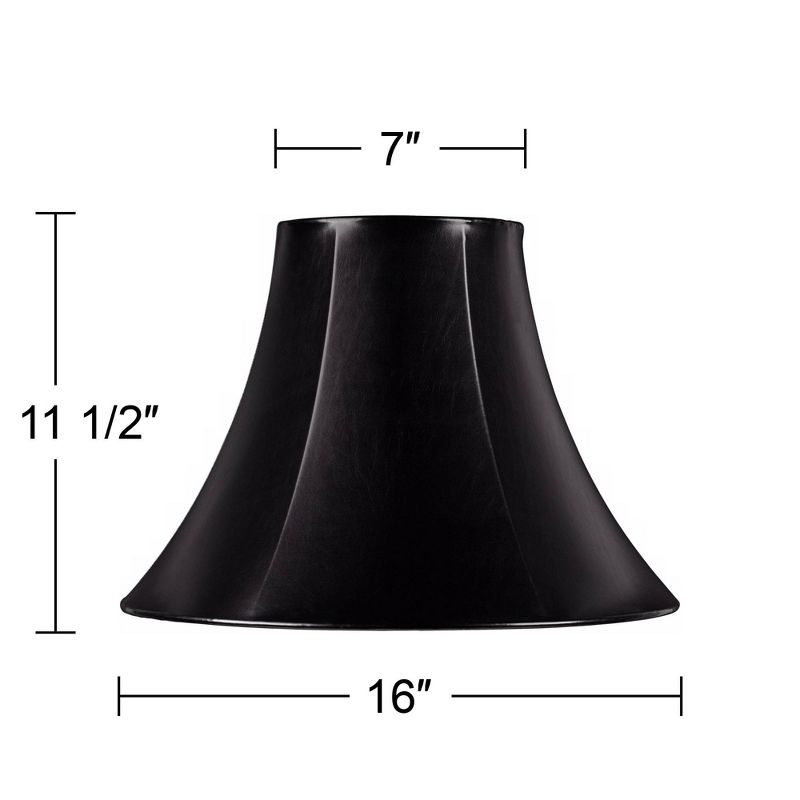 Springcrest Black Faux Leatherette Medium Bell Lamp Shade 7" Top x 16" Bottom x 12" Slant x 11.5" High (Spider) Replacement with Harp and Finial, 6 of 7