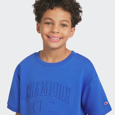 Champion Boys' Oversized Logo French Terry Crewneck Shirt - Blue M — фото 3