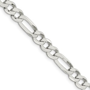 Black Bow Jewelry Men's 7mm Sterling Silver Solid Flat Figaro Chain Necklace - 1 of 4