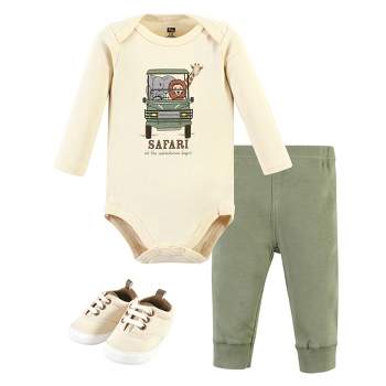 Hudson Baby Infant Boy Cotton Bodysuit, Pant and Shoe Set, Going On Safari Long Sleeve