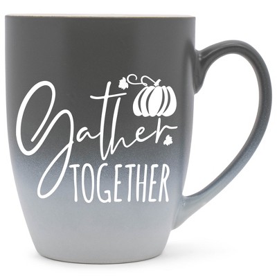 Elanze Designs Gather Together Wreath Two Toned Ombre Matte Gray and White 12 ounce Ceramic Stoneware Coffee Cup Mug