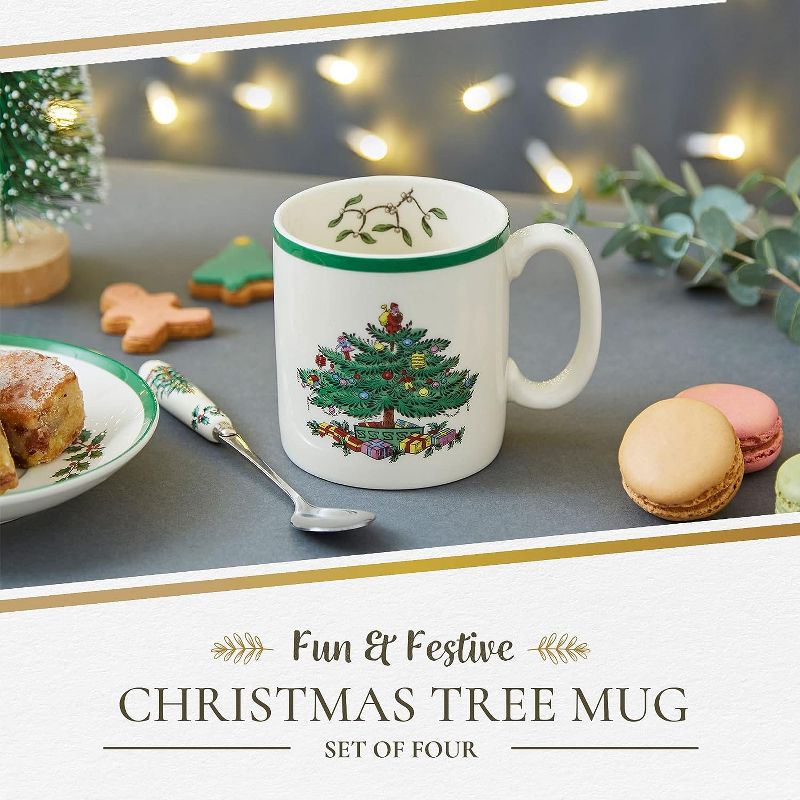 Spode Christmas Tree Collection Mug, Set of 4, 9-Ounce Capacity, Holiday Coffee Mugs, Cup for Tea, Hot Cocoa and Coffee, White, 3 of 9