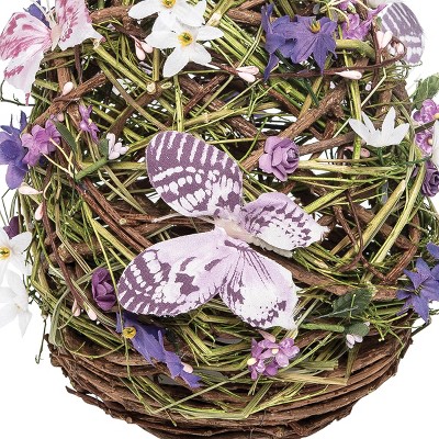 Large Lavender and Green Spring Wood Egg Figurine