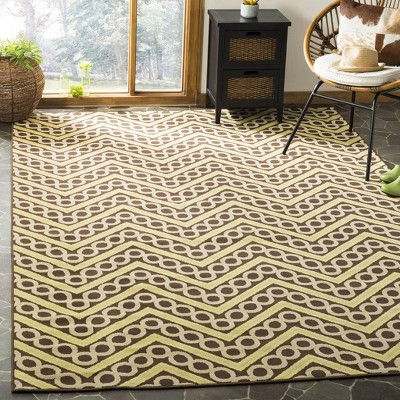 Hampton Brown and Ivory Chevron Synthetic Indoor/Outdoor Rug
